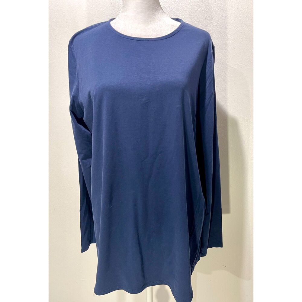 Pure Jill Pima Cotton navy blue breathable comfy staple classic coastal women L